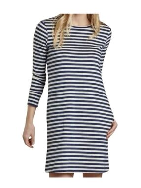Toad & Co Windmere ll Long Sleeve Navy Stripe Midi Dress Size Small